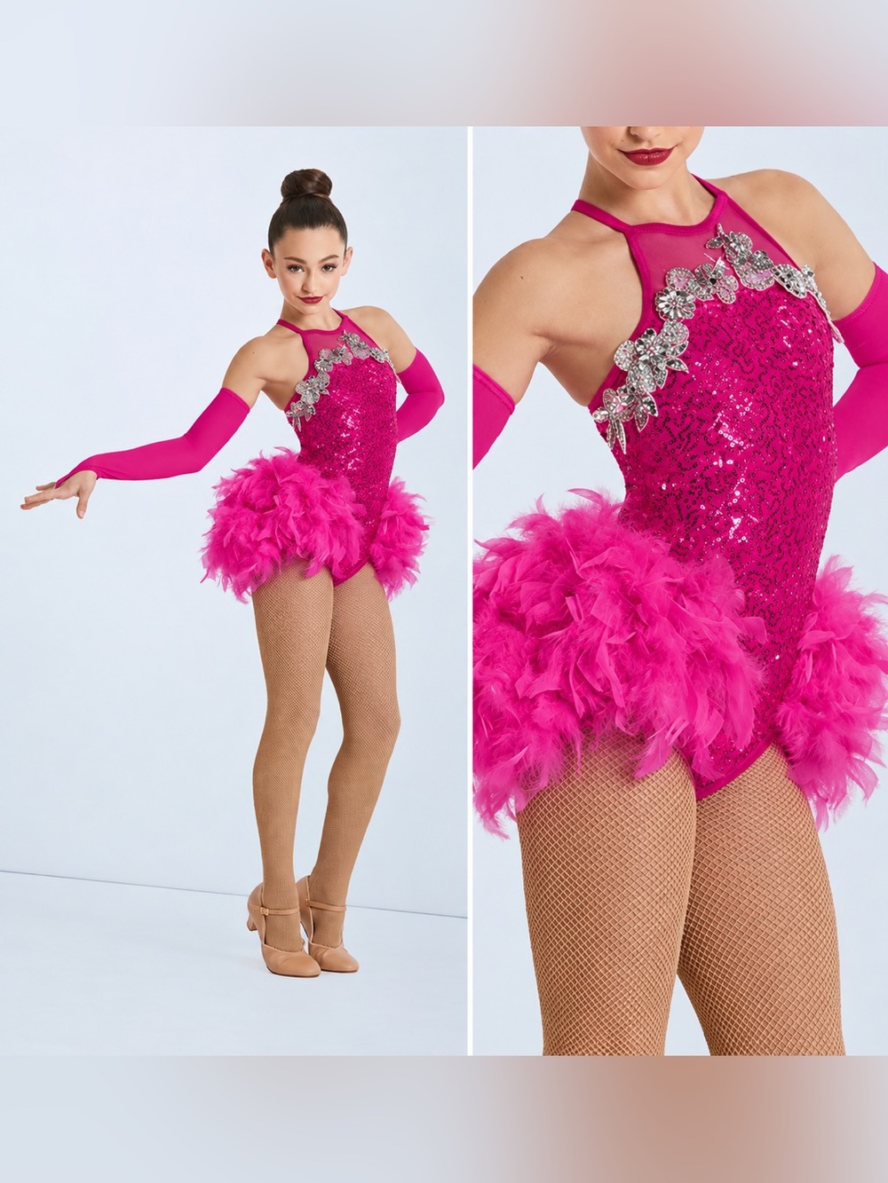 WEISSMAN Dance Costume sassy pink feather All I Need Is The Girl 11917 LC child